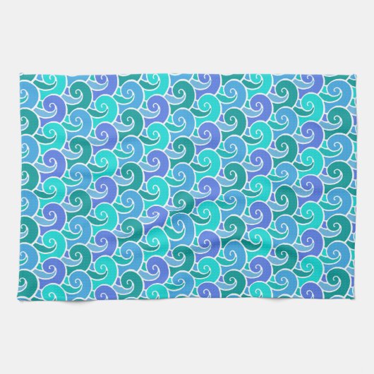 Wateroceaangolven in blauw Nautical Beach Pattern Theedoek (Horizontaal)