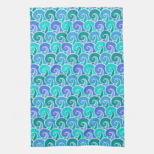 Wateroceaangolven in blauw Nautical Beach Pattern Theedoek