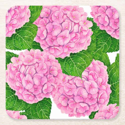 Waterolieringspatroon van hydrangea vierkante kartonnen onderzetter (Voorkant)
