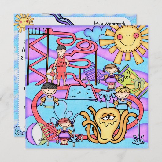 Waterpark Fun Gepersonaliseerd uitnodiging van Bir (Voorkant / Achterkant)