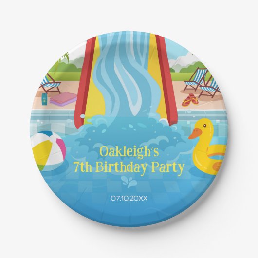 Waterpark Slide Kinderverjaardagsfeestje Papieren Bordje (Voorkant)