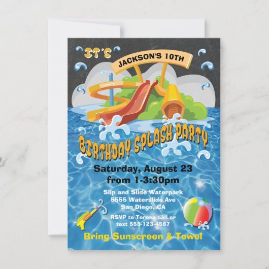 Waterpark Watertoboggan Pool Invitation (Devant)