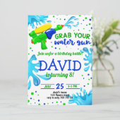 Waterpistool zomer zwembadfeestje jongens verjaard kaart (Staand voorkant)