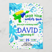 Waterpistool zomer zwembadfeestje jongens verjaard kaart (Voorkant / Achterkant)