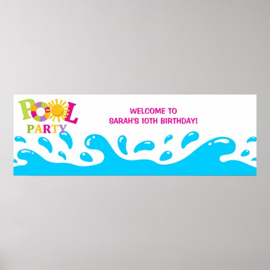 Waterplaspool Meisje Birthday Banner Poster (Voorkant)