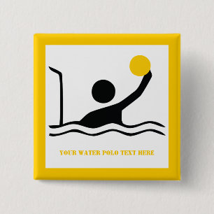 Waterpolospeler zwart silhouet, aangepast vierkante button 5,1 cm