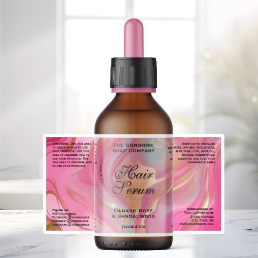 Waterproof Pink Gold Foil Cosmetics Bottle Label