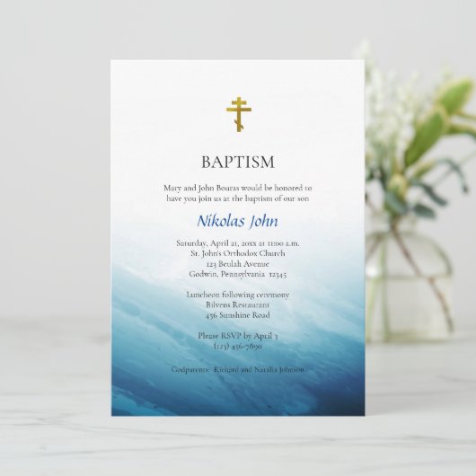 Waters of Eeuwig Leven Orthodox Baptisme Uitnodigi Kaart (Staand voorkant)