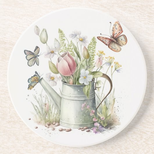 Waterscan met tulpen en vlinders zandsteen onderzetter (Voorkant)
