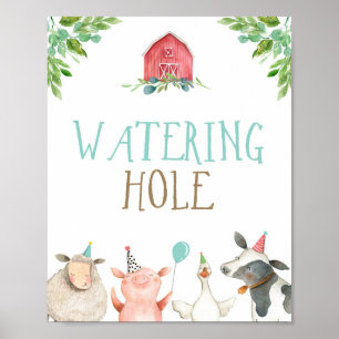 Watersende Hole Farm Animals Barnyard Boy Birthday Poster