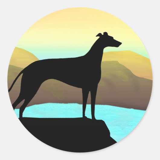 Waterside Greyhound Dog Landschap Ronde Sticker (Voorkant)