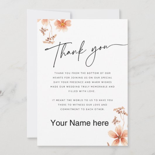 Waterskeletbloemen Calligraphy Bruiloft Bedankkaart (Voorkant)