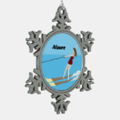 Waterski,  tin sneeuwvlok ornament (Links)