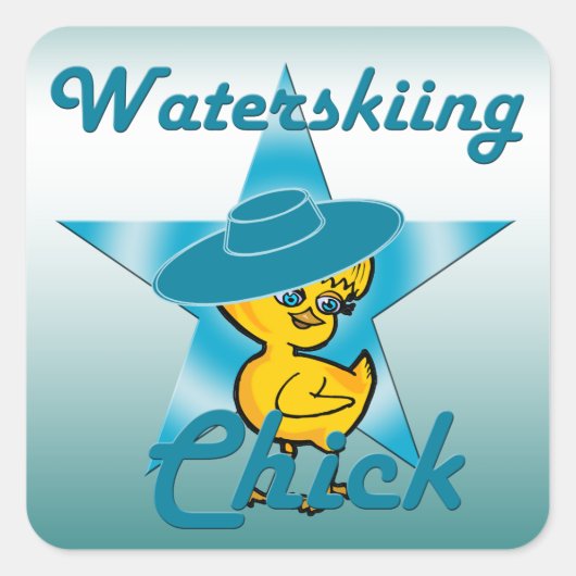 Waterskiing Chick #7 Vierkante Sticker (Voorkant)