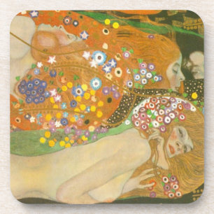 Waterslangen II door Gustav Klimt, Art Nouveau Bier Onderzetter