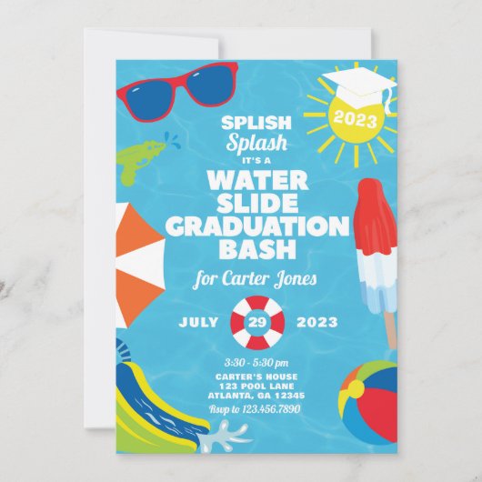 Waterslide Afstuderen Bash / Pool Party Invitation Kaart (Voorkant)
