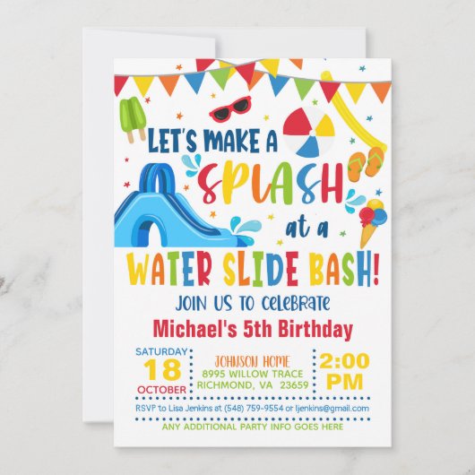 Waterslide Bash Invitation d'anniversaire - Garçon (Devant)