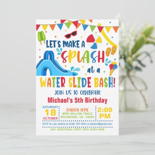 Waterslide Bash Invitation d'anniversaire - Garçon (Debout devant)