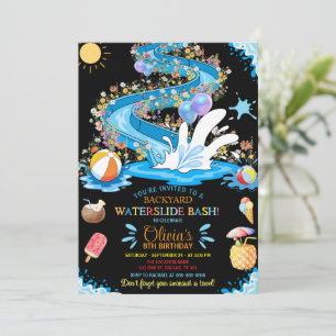 Waterslide Bash Zomer Wilde Bloem Verjaardagsfeest Kaart