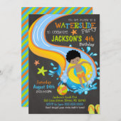 Waterslide Birthday Invitation / Pool Party / Boy Kaart (Voorkant / Achterkant)