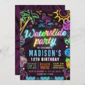 Waterslide Glow Party bewerkbare uitnodiging (Voorkant / Achterkant)