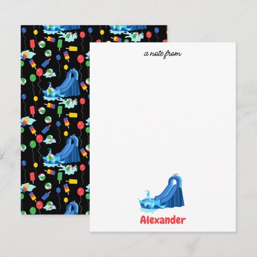 Waterslide Kids Summer Splish Splash Verjaardag Notitiekaartje (Voorkant / Achterkant)