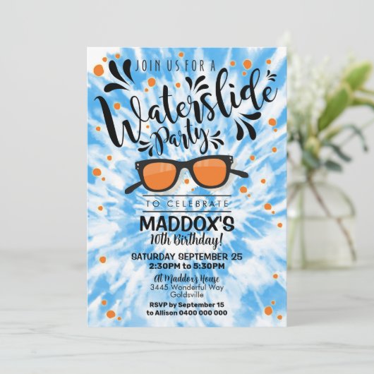 Waterslide Party Uitnodiging Jongen Waterdia Uitno (Staand voorkant)