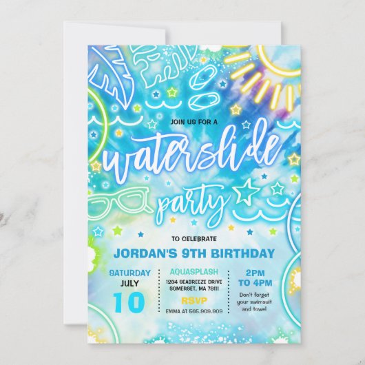 Waterslide plash Pad Birthday Party Tie Dye Glow Kaart (Voorkant)
