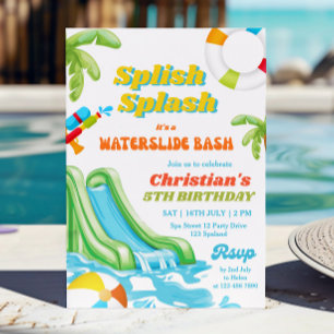 Waterslide Pool Party Verjaardag Jongen Uitnodigin Kaart