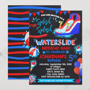 Waterslide Splish Splash Verjaardag Rood Wit Blauw Kaart