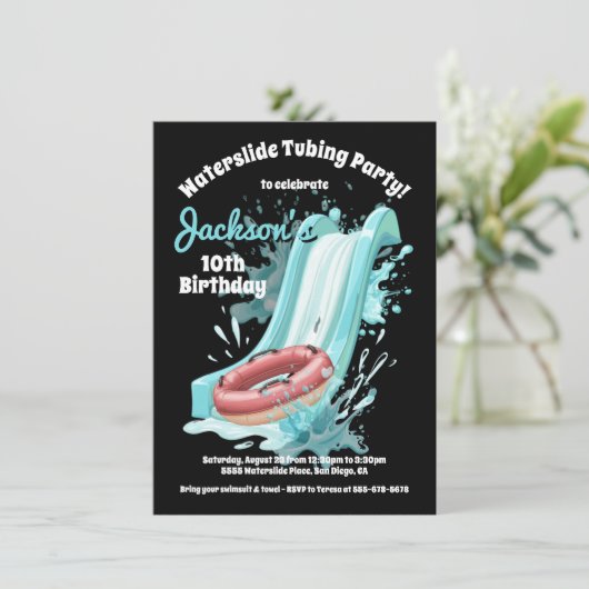 Waterslide Tubing Pool Verjaardagsfeest Kaart (Staand voorkant)