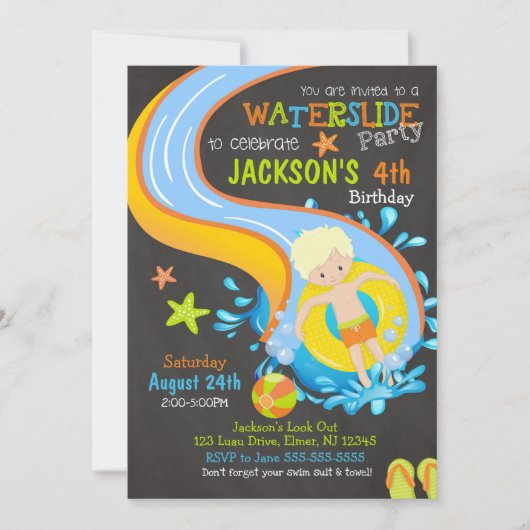 Waterslide Verjaardag Uitnodiging / Zwembadfeest / (Voorkant)