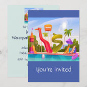 Waterslide, waterpark Birthday Party Invite Kaart (Voorkant / Achterkant)