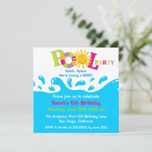 Waterspiegel - meisjespool - uitnodiging op zaterd (Staand voorkant)