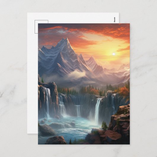 Waterval Berglandschap Achtergrond Feestdagenkaart (Voorkant / Achterkant)