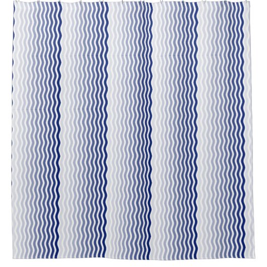 'Waterval' Blauwe en witte verticale golvende lijn Douchegordijn (Voorkant)