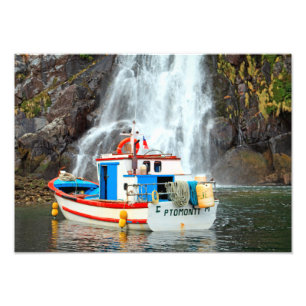 Waterval en boot foto afdruk