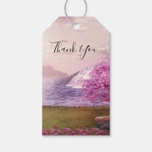 Waterval en Cherry Trees rond een meer Dank je Cadeaulabel