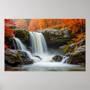 Waterval en herfstbladeren poster
