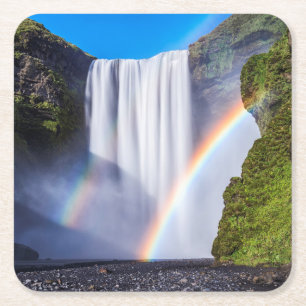Waterval en regenboog vierkante kartonnen onderzetter