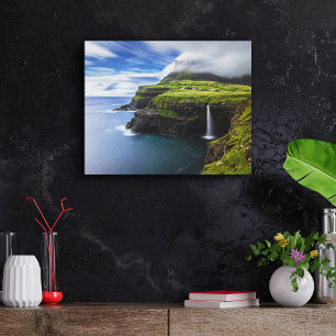 Waterval Faeröer, Denemarken Canvas Afdruk