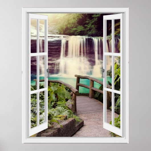 Waterval Faux Uitzicht Poster (Voorkant)