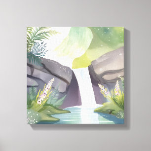 Waterval Gefluister   Natuur Aquarel Landschap Canvas Afdruk
