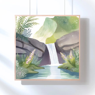 Waterval Gefluister Natuur Aquarel Landschap Poster