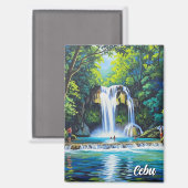 Waterval in Cebu Filipijnen Vintage Magneet (Voorkant / Achterkant)
