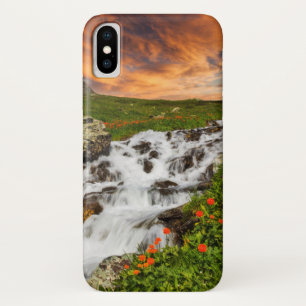 Waterval in de bergen met bloemen iPhone x hoesje