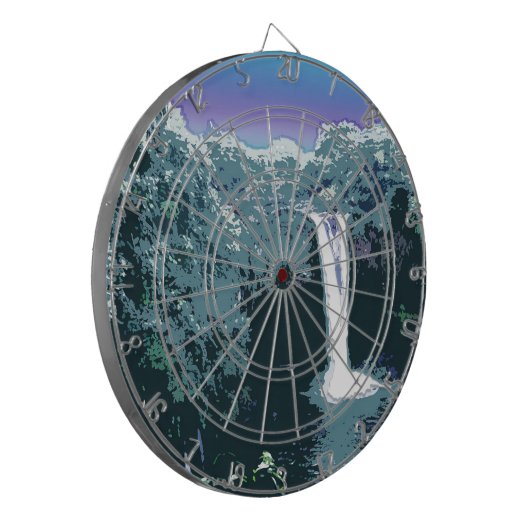 Waterval in digitale kunst dartbord (Voorkant Links)