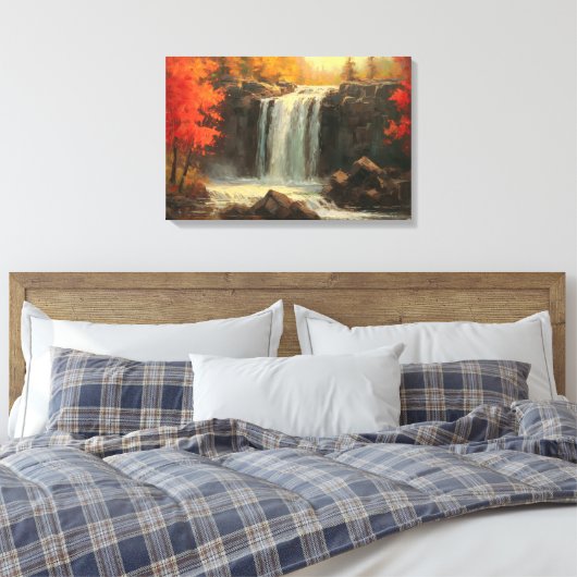 Waterval in Herfst Sunset Fine Art Canvas Afdruk (Insitu (Slaapkamer))