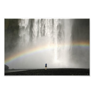 Waterval in IJsland met regenboogfoto Foto Afdruk