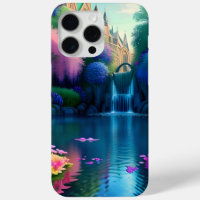 Waterval in vijver met bloemen